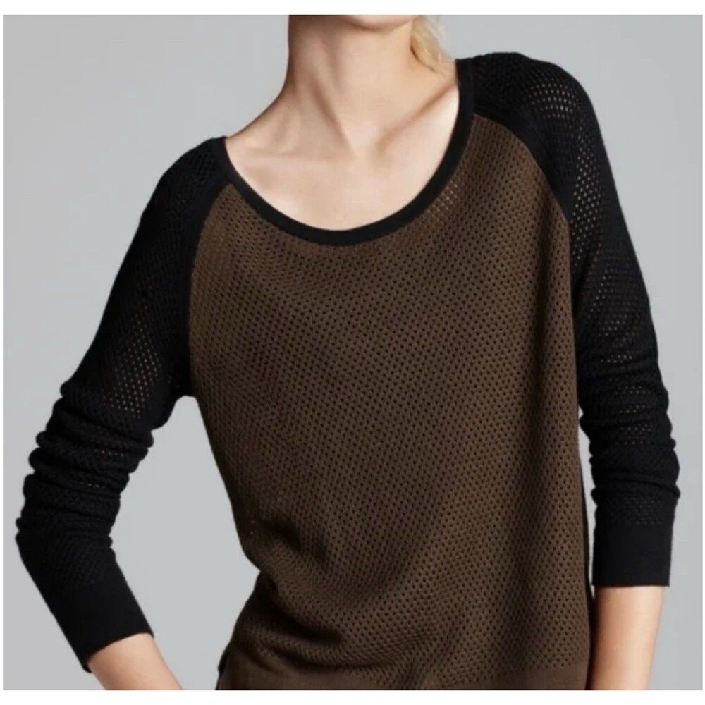 rag & bone Olive Mesh Pullover with Black Raglan Sleeves